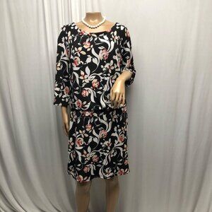 White House Black Market Floral Dress Womens Size Medium Black Pink Stretch